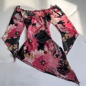 vintage y2k Floral Off-Shoulder Asymmetric Top